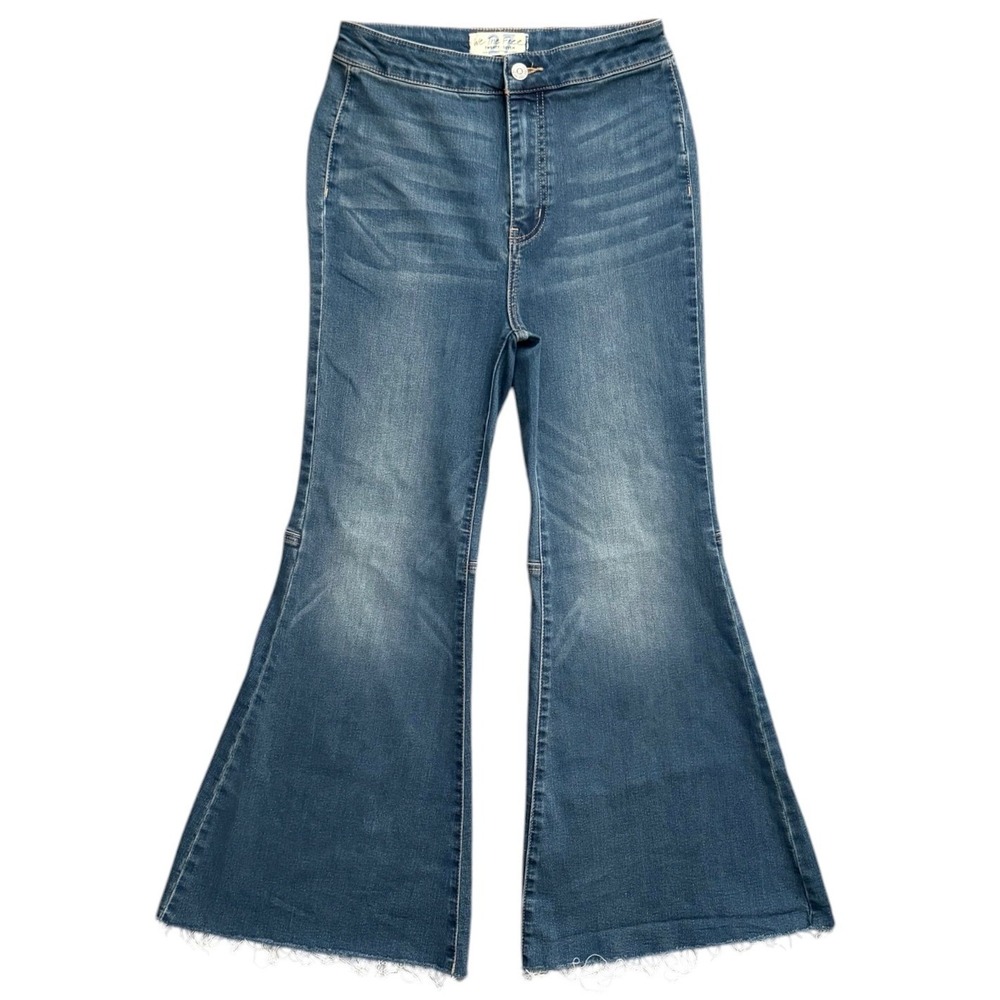 Free People Jean Women 27 Blue Just Float On Flare High Rise Raw Hem Bell Bottom